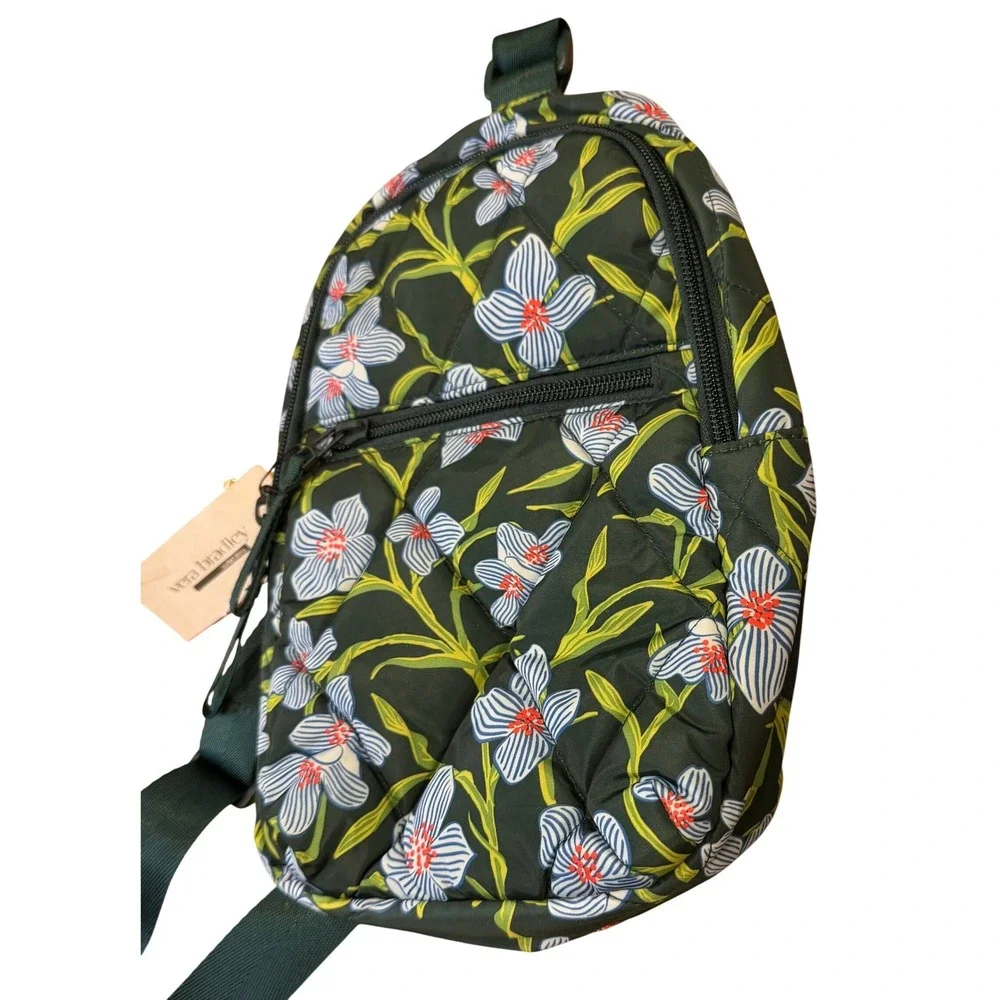 Vera Bradley Essential Sling Backpack Charlotte Stem Floral Green Ultralight NEW